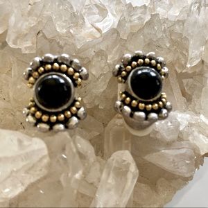 Two tone silver & gold clip on earrings.